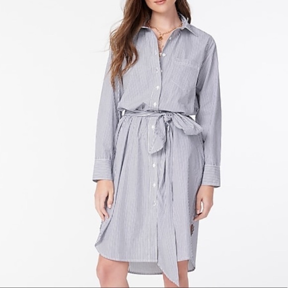 J crew crisp cotton poplin shirt dress navy stripe - Picture 1 of 4